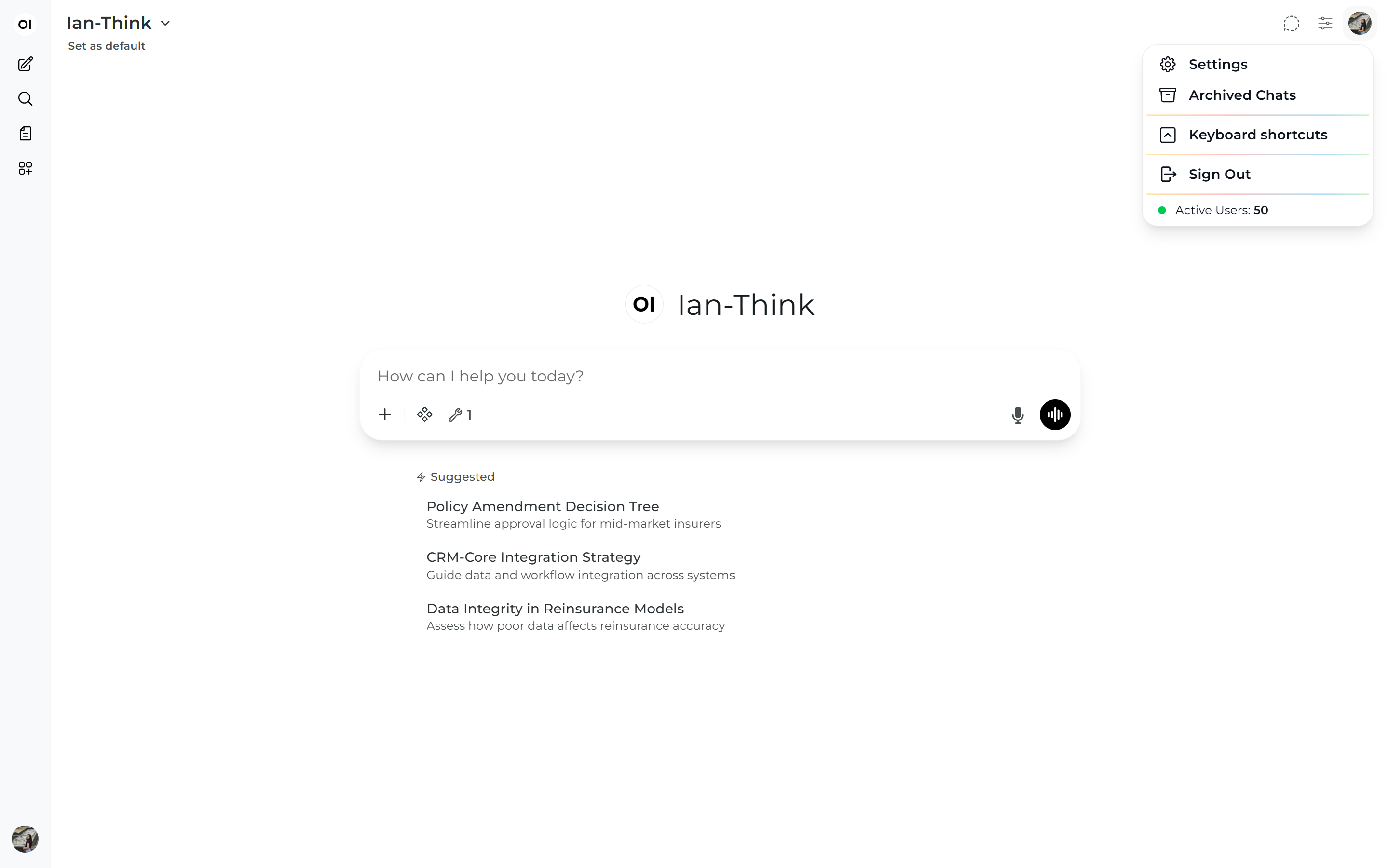 Profile menu open in IAN Think